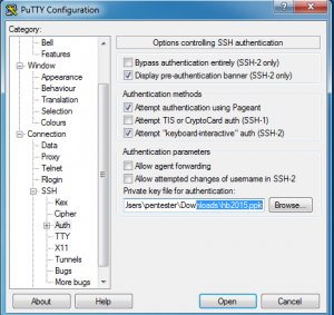 Configure the key for authentication using putty 